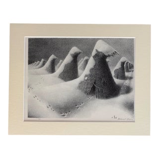 Vintage 1939 Print in 11x14 Mat: Grant Wood, "January" EUC, Ready to Frame For Sale