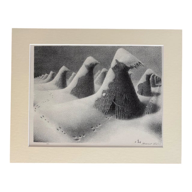 Vintage 1939 Print in 11x14 Mat: Grant Wood, "January" EUC, Ready to Frame For Sale