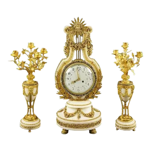 French 19th Century Marble and Bronze Clock Set - Set of 3