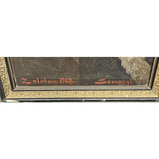 "woman with a fruit tray," oil on canvas, framed, signed lower right. dimensions (w x d x h): 66 x 93 x 3 cm - d: 53 x 80...