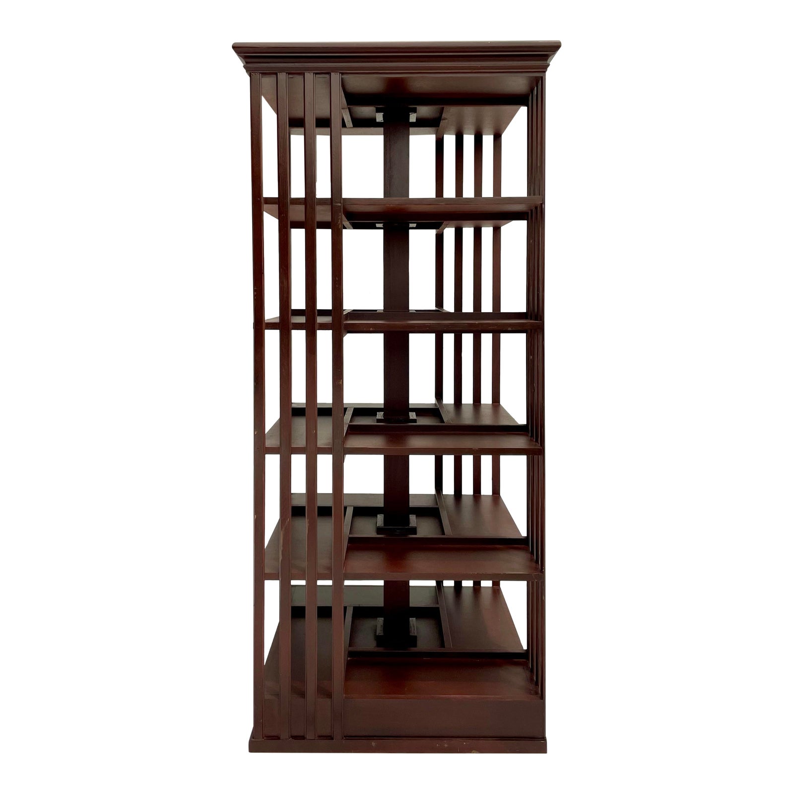 Impressive Revolving 5-Shelf Wood Library Rack Display Etagere | Chairish