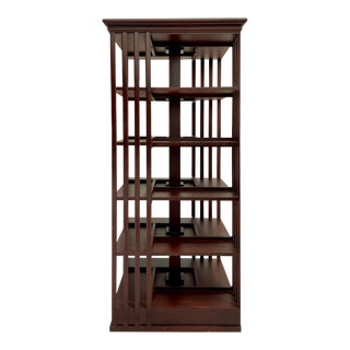 Impressive Revolving 5-Shelf Wood Library Rack Display Etagere For Sale