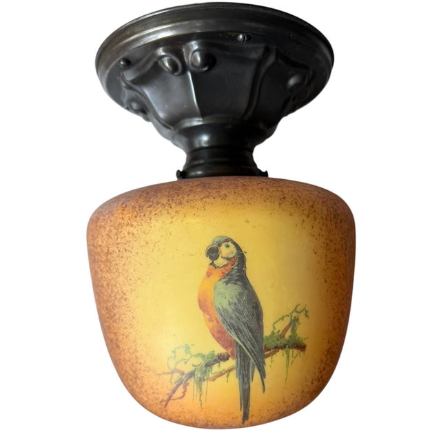 Circa 1920’s Hand Painted Parrot and Vines Ceiling Light For Sale In Los Angeles - Image 6 of 8