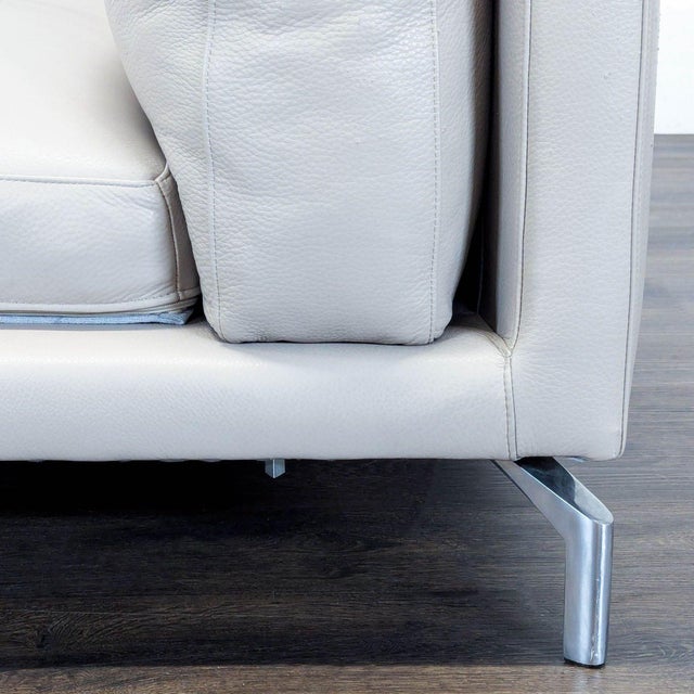 Animal Skin Design Within Reach Como Modern Grey Leather Loveseat With Chrome Legs For Sale - Image 7 of 9