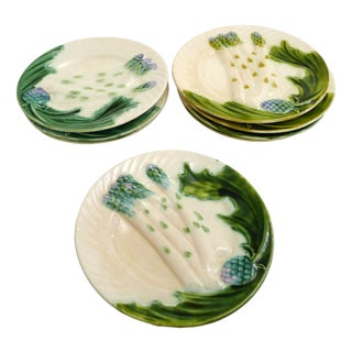 Antique Asparagus Plates in Salins Earthenware, 1890s, Set of 8 For Sale