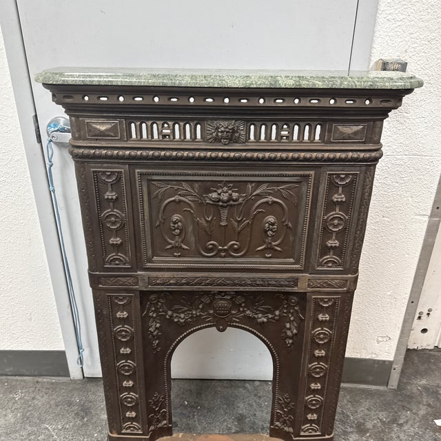Victorian Cast Iron Fireplace Surround + Green Stone Top, 19th Century For Sale - Image 12 of 12