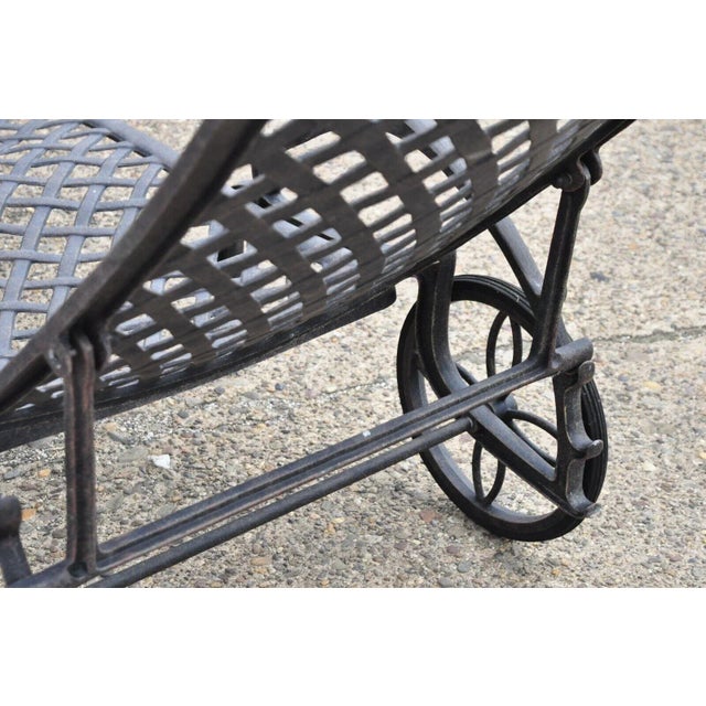 Black Late 20th Century Tuscan Mediterranean Style Black Cast Aluminum Patio Chaise Lounge Chair For Sale - Image 8 of 9