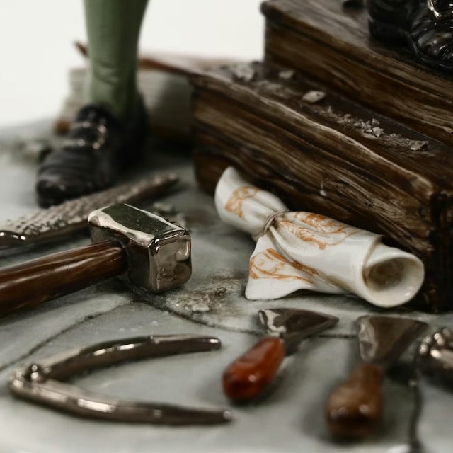 Figurative 1980s Capodimonte "Michelangelo Sculpts Moses" Porcelain Sculpture on Wood Base Early Limited Edition For Sale - Image 3 of 15