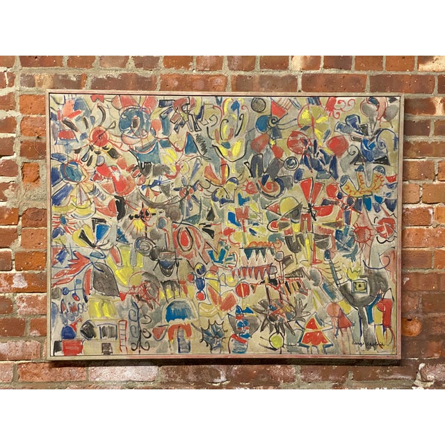 1960s "Flight of Fancy" Abstract Expressionist Oil Painting by Sara Skolinik, Framed For Sale - Image 13 of 13