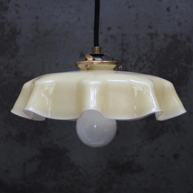 French Yellow Opaline Glass Pendant Lamp For Sale - Image 6 of 7
