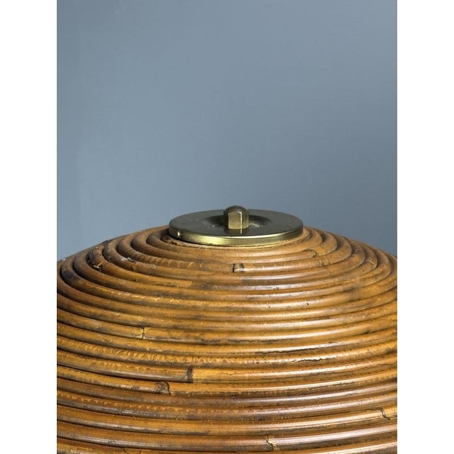 1970s Mid-Century Italian Pencil Reed, Rattan and Brass Mushroom Table Lamp, 1970s For Sale - Image 5 of 17