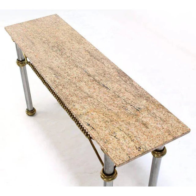 Mid 20th Century Mid Century Modern Solid Brass Rope Marble Top Console Table For Sale - Image 5 of 11