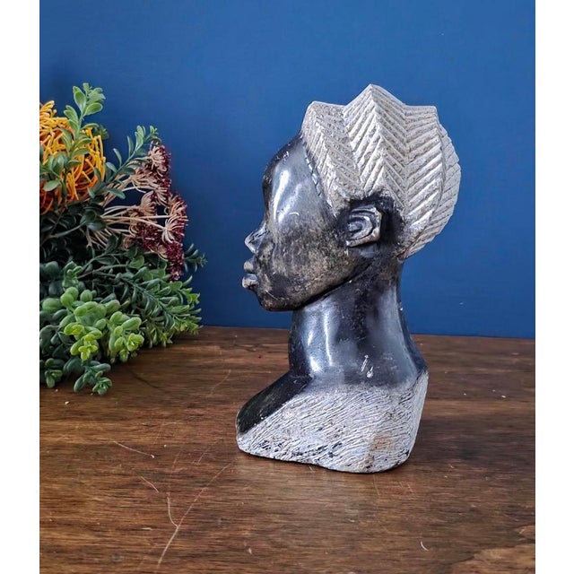 Black Vintage Hand Carved African Stone Bust Sculpture For Sale - Image 8 of 16