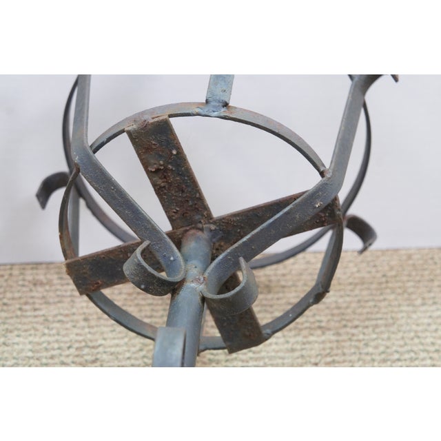 Vintage Brutalist Gothic Wrought Iron Plant Stand Scroll Tripod Pot Holder 24" For Sale - Image 9 of 13