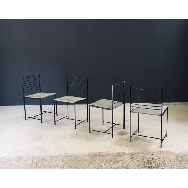 Vintage Postmodern Design "Alice" Dining Chairs by Cidue. Made in the 1980's in Italy. Slender black lacquered metal frame...