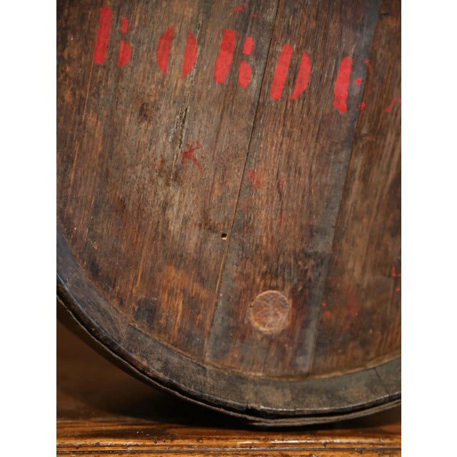 19th Century French Polished Iron and Oak Decorative Wine Barrel Top For Sale - Image 4 of 10
