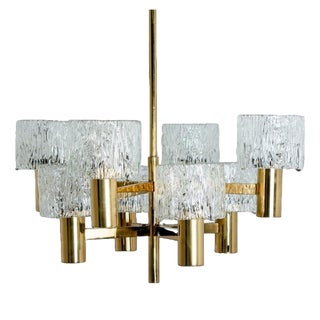 Brass Chandelier attributed to Carl Fagerlund for Orrefors, 1960s For Sale