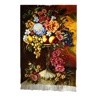 Vintage Persian Tabriz Pictorial Rug, Hand-Knotted Wool & Silk, Fruit & Flowers, Red & Yellow, 2x3 For Sale