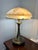 Art Deco Pairpoint Glassworks / Pairpoint Mfg Co. 2-Light Bronze Lamp With Embossed Glass Dome Shade, 1910, C3020 For Sale - Image 3 of 13