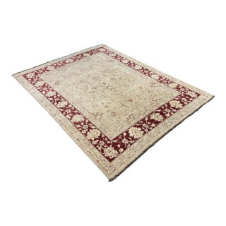6ft 4in × 8ft 5in Hand-Knotted Pak-Veg Floral Border Area Rug For Sale