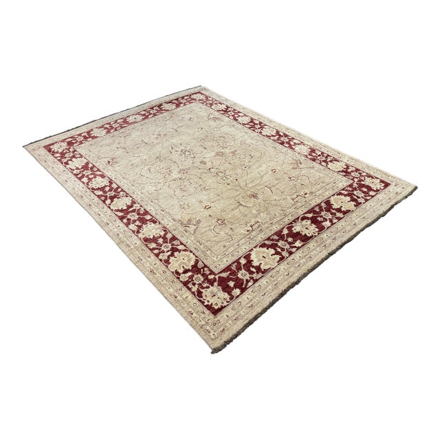 6ft 4in × 8ft 5in Hand-Knotted Pak-Veg Floral Border Area Rug For Sale