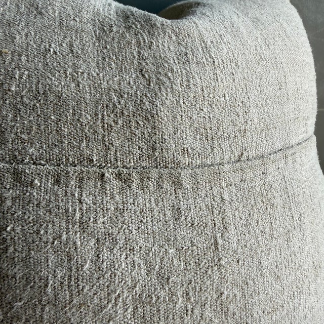 Vintage Grain Cloth Pillow With Original Seam Stitch Includes Down Insert For Sale - Image 4 of 6