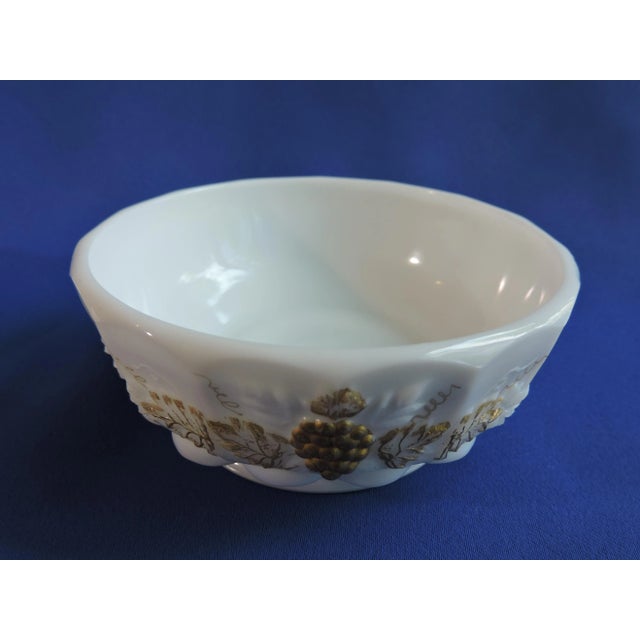 Vintage 1950's Westmoreland Milk Glass Gilded Paneled Grape Round Covered Candy Dish For Sale In Minneapolis - Image 6 of 9