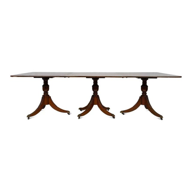 Early 20th Century Early 20th Century Regency Style Mahogany Triple Pedestal Dining Table For Sale - Image 5 of 13