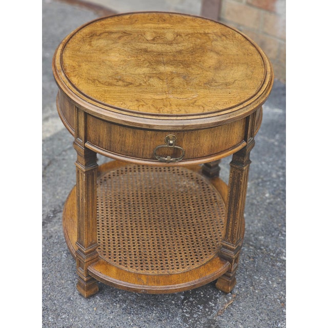 Wood Mid Century Walnut Burl and Cane Oval Side Table For Sale - Image 7 of 11