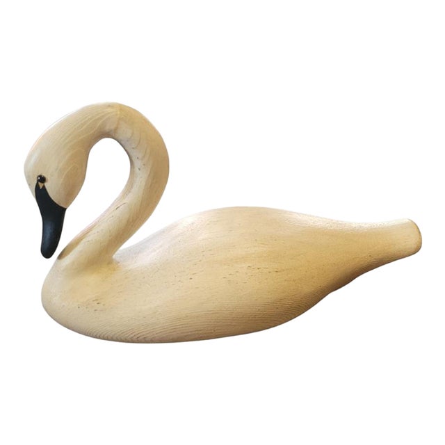 Signed Vintage Hand Carved Swan For Sale