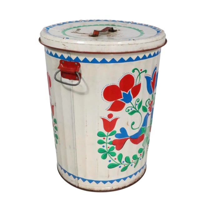 Vintage Pennsylvania Dutch Paint Decorated Garbage Trash Can For Sale - Image 11 of 15