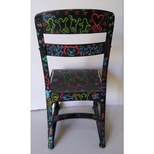 Pop Art 1930s Keith Haring Style Child's Chair Hand Painted For Sale - Image 3 of 7