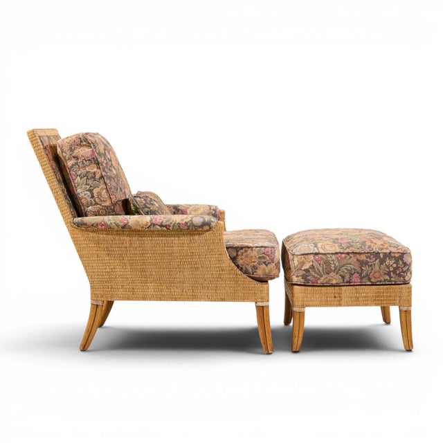 Brown McGuire Umbria Rattan and Wicker Lounge Chair With Ottoman For Sale - Image 8 of 10