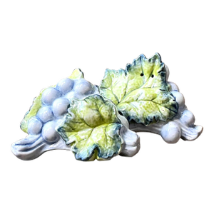 Vintage Glazed Ceramic Grape Leaf Salt and Pepper