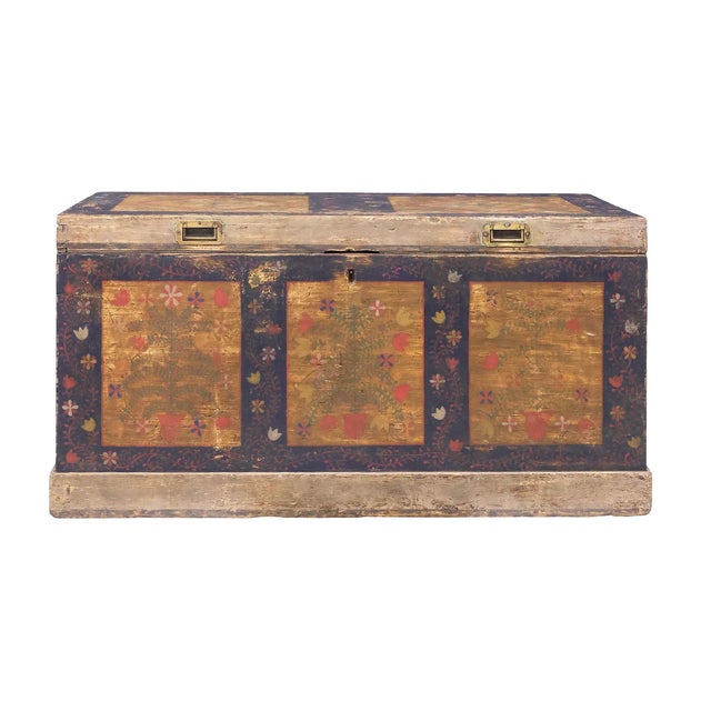 Farmhouse 1800s Eastern European Painted Marriage Chest | Folk Art Dowry Trunk For Sale - Image 3 of 6