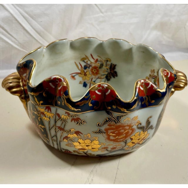 19th Century English Mason’s Ironstone Imari Style Deep Blue Bowl with Gilt Flower Decoration. Superb Ironstone bowl hand...