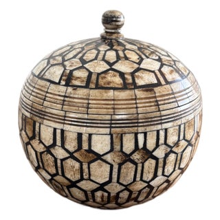 Maitland-Smith Tessellated Bone Spherical Lidded Trinket Box For Sale