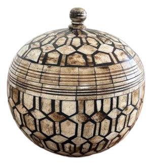 Maitland-Smith Tessellated Bone Spherical Lidded Trinket Box