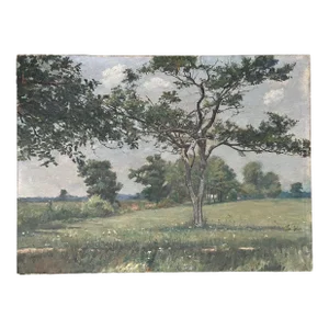 Wells Moses Sawyer (American 1863 - 1960) Oil Painting on Canvas of a Verdant New England Summer Landscape & Tree