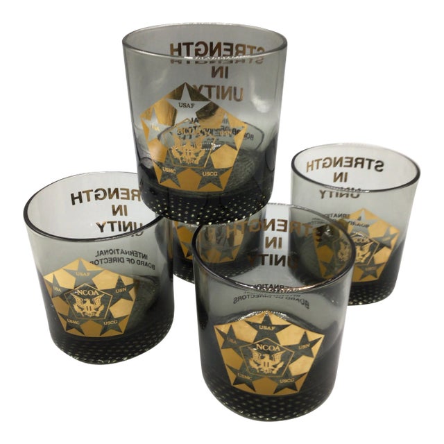 International Board of Directors N C O a Smoked Glass Lowball Glasses-Set of 5 For Sale