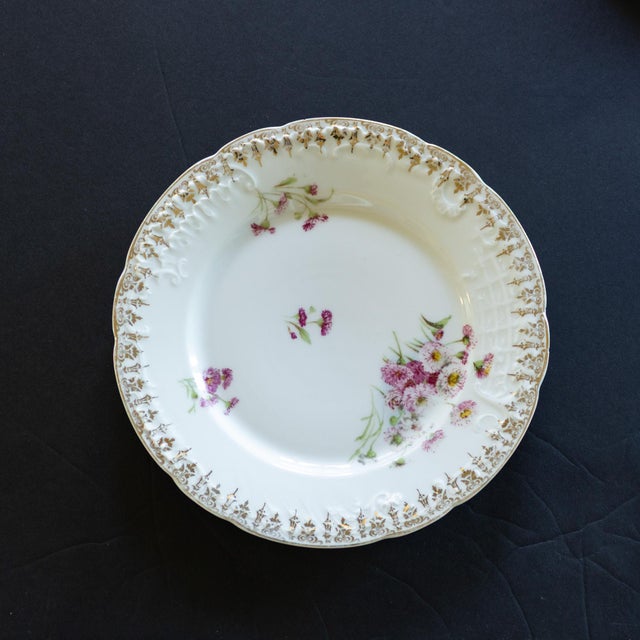 Victorian 1890s German Ct Carl Tielsch Hand Painted Porcelain Floral Dessert or Salad Plates For Sale - Image 3 of 10