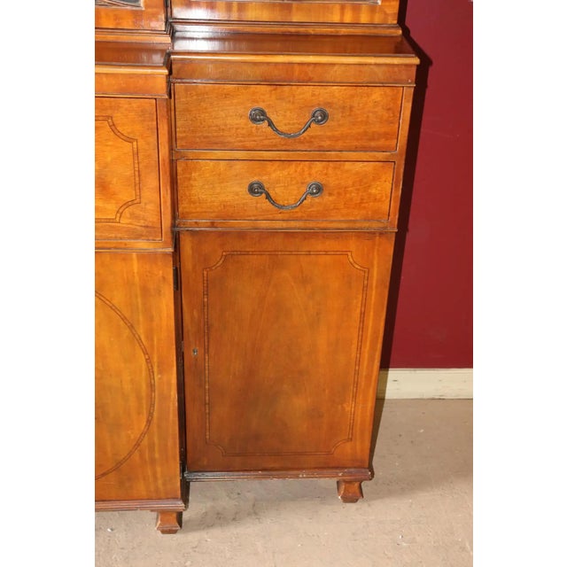 Satinwood Baker Furniture Company Crown Glass Breakfront Bookcase