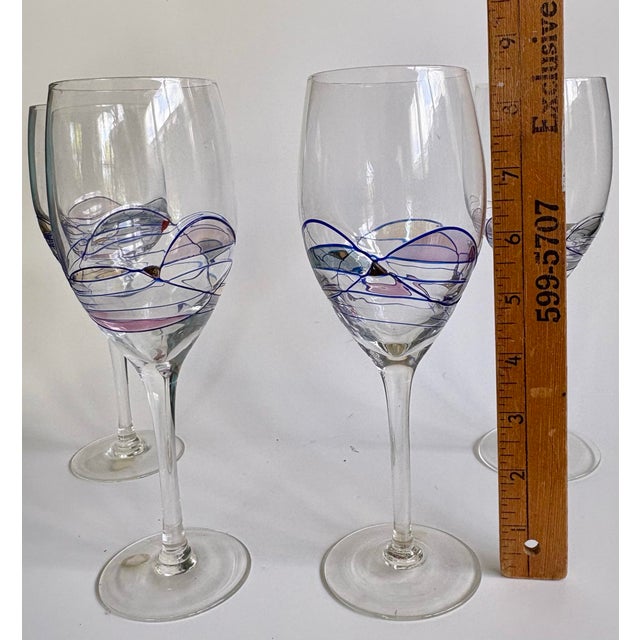 Blue 1990s Artland “Helios” Wine Glasses – Multicolor Mosaic With Gold Accents - Set of 4 For Sale - Image 8 of 9