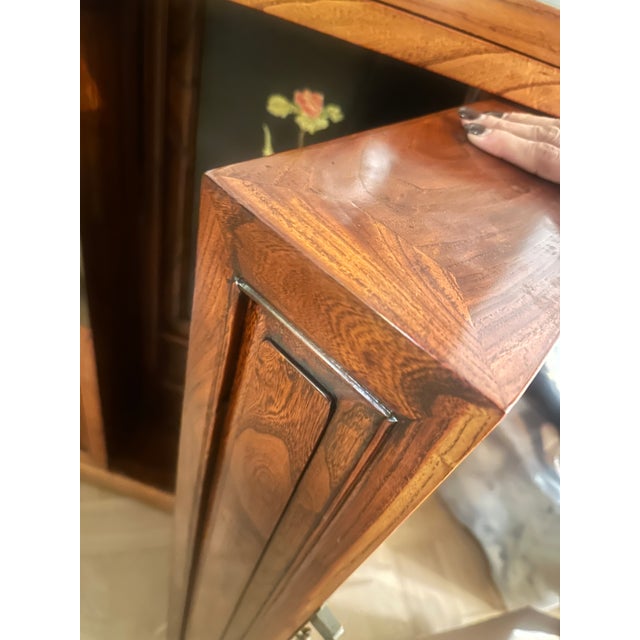Mid-20th Century Japanese Lacquered Bar Cabinet With Hand-Painted Panels and Expanding Top For Sale - Image 14 of 15