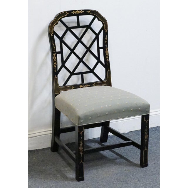Kindel Furniture Kindel Furniture Black & Gold Chinese Chippendale Style Lattice Back Dining Side Chair For Sale - Image 4 of 10