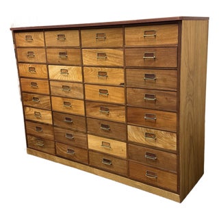 Thirty Two Drawer Apothecary Wood Cabinet, Vintage For Sale