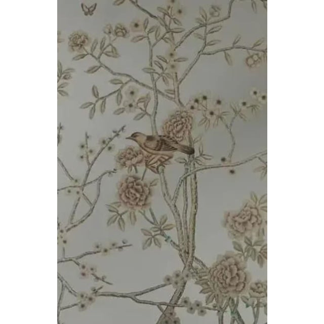 Metal Luxury Hand Painted Silver Foil Wallpaper With Floral & Bird Design, Elegant Chinoiserie Botanical Wallcovering, Custom Oriental Interior Mural For Sale - Image 7 of 10