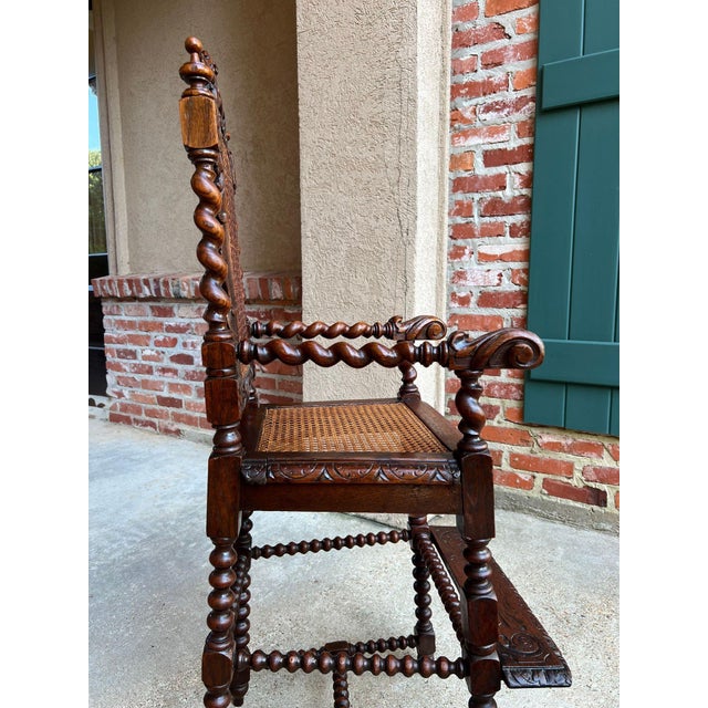 Antique French Child High Chair Renaissance Barley Twist Carved Oak Caned C1890 For Sale - Image 16 of 18