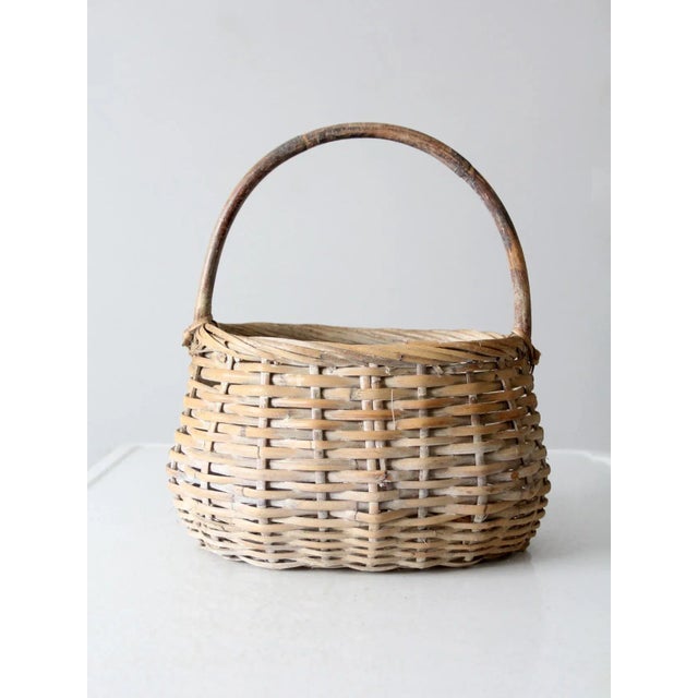Wood Vintage Splint Weave Basket For Sale - Image 7 of 11
