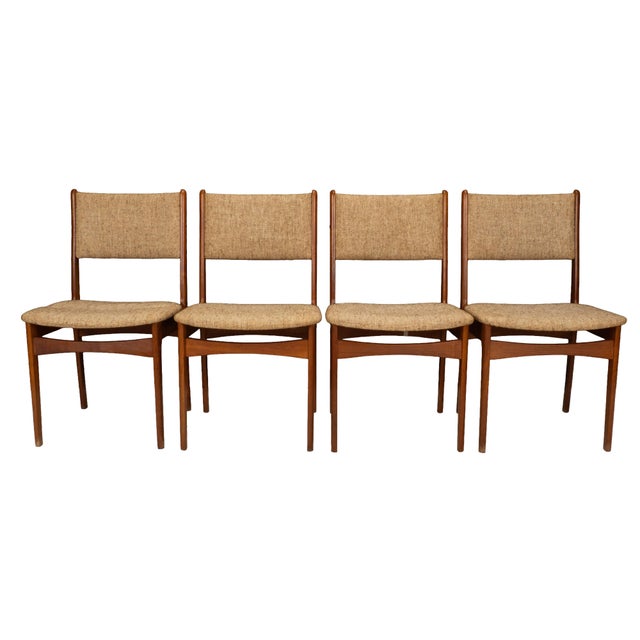 Brown 1970s Set of 4 Danish Modern Dining Chairs Teak Frame Tweed Upholstery Mid Century For Sale - Image 8 of 16